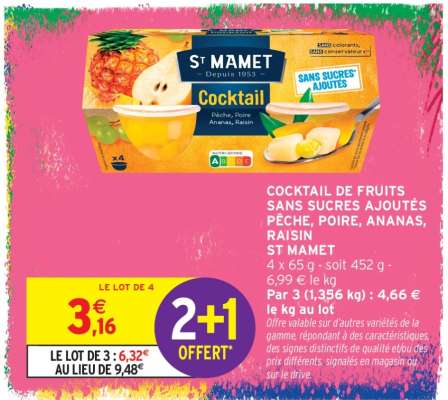 Cocktail de fruits sans sucres ajoutés
