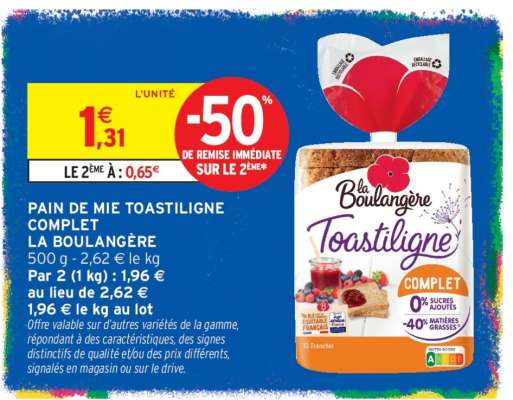 PAIN DE MIE TOASTILIGNE COMPLET