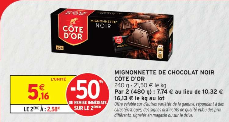MIGNONNETTE DE CHOCOLAT NOIR CÔTE D'OR