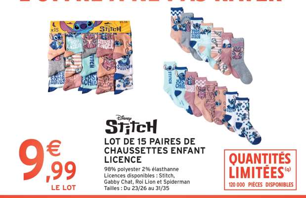 LOT DE 15 PAIRES DE CHAUSSETTES ENFANT LICENCE