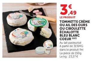 TOMMETTE CRÈME OU AIL DES OURS OU CIBOULETTE ÉCHALOTTE BLEU BLANC COEUR