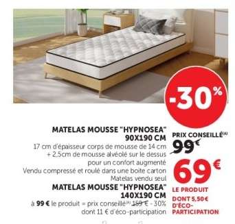 MATELAS MOUSSE 'HYPNOSEA' 90X190 CM