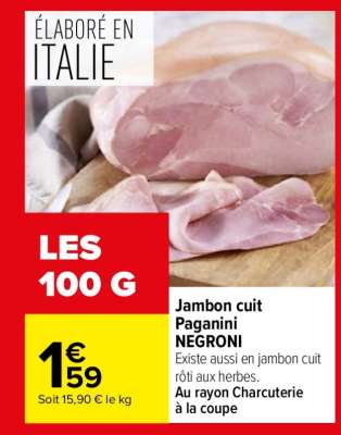 Jambon cuit Paganini NEGRONI