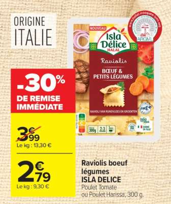 Raviolis boeuf légumes ISLA DELICE
