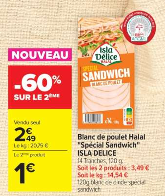 Blanc de poulet Halal "Spécial Sandwich" ISLA DELICE