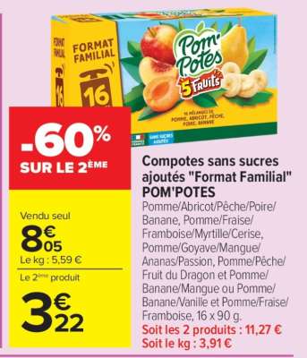 Compotes sans sucres ajoutés "Format Familial" POM' POTES