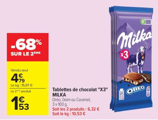 Tablettes de chocolat "X3" MILKA