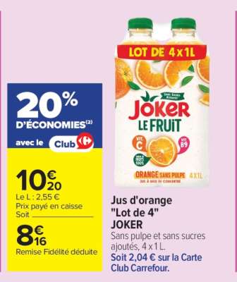 Jus d'orange "Lot de 4" JOKER