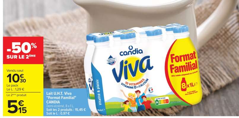 Lait U.H.T. Viva "Format Familial" CANDIA