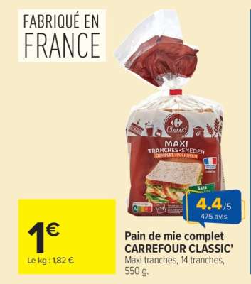 Pain de Mie Complet Carrefour Classic