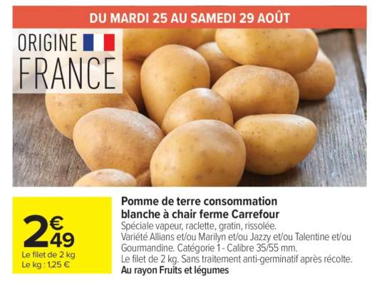 Pomme de terre consommation blanche à chair ferme CARREFOUR