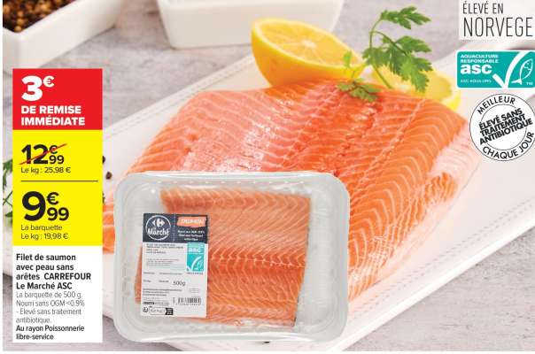 Filet de saumon avec peau sans arêtes CARREFOUR Le Marché ASC