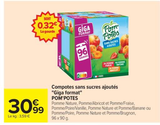 Compotes, sans sucres ajoutés "Giga Format" POM'POTES