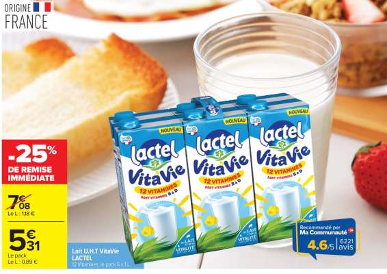 Lait U.H.T VitaVie LACTEL