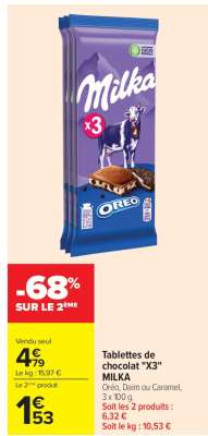 Tablettes de chocolat "X3" MILKA