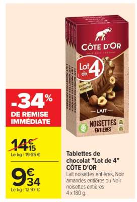 Tablettes de chocolat «Lot de 4» CÔTE D'OR