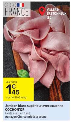 Jambon blanc supérieur avec couenne COCHON’OR