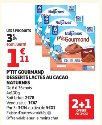 P'TIT GOURMAND DESSERTS LACTÉS AU CACAO NATURNES