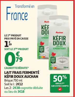 LAIT FRAIS FERMENTÉ KÉFIR DOUX AUCHAN