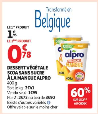 DESSERT VÉGÉTALE SOJA SANS SUCRE À LA MANGUE ALPRO
