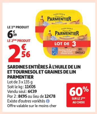 SARDINES ENTIÈRES À L'HUILE DE LIN ET TOURNESOL ET GRAINES DE LIN PARMENTIER