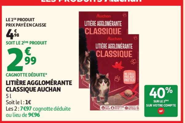 LITIÈRE AGGLOMÉRANTE CLASSIQUE AUCHAN