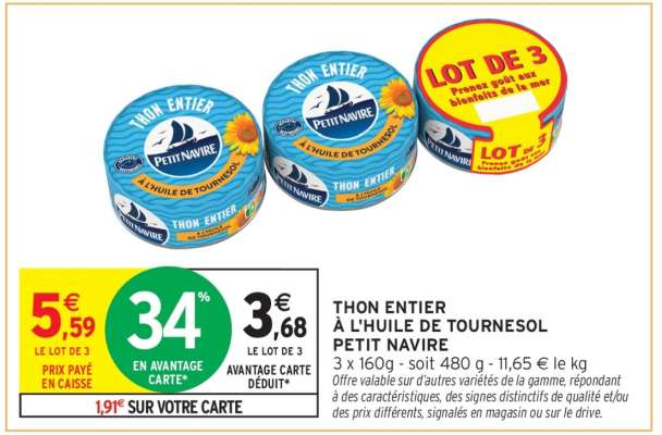 THON ENTIER À L'HUILE DE TOURNESOL PETIT NAVIRE