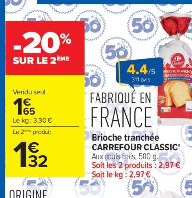 Brioche Tranchée Carrefour Classic'