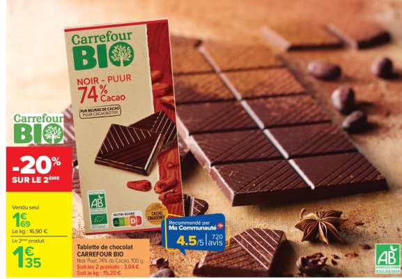 Tablette de chocolat CARREFOUR BIO