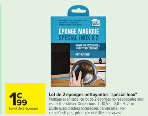 Lot de 2 éponges nettoyantes "spécial Inox"