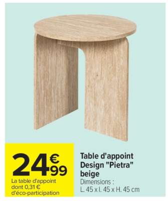 Table d'appoint Design "Pietra" beige