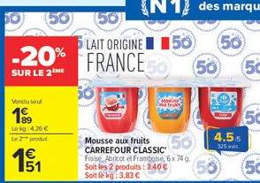 Mousse aux fruits CARREFOUR CLASSIC'