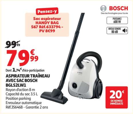 ASPIRATEUR TRAÎNEAU AVEC SAC BOSCH BGLS2LWI