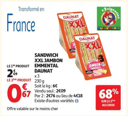 SANDWICH XXL JAMBON EMMENTAL "DAUNAT"