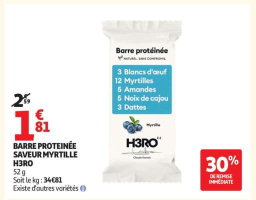 BARRE PROTÉINÉE SAVEUR MYRTILLE H3RO