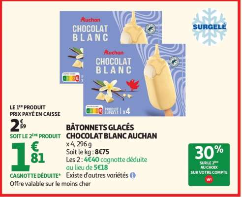 BÂTONNETS GLACÉS CHOCOLAT BLANC AUCHAN