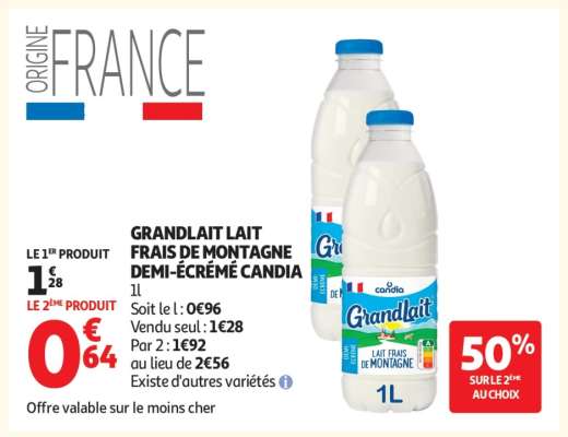 GRANDLAIT LAIT FRAIS DE MONTAGNE DEMI-ÉCRÉMÉ CANDIA