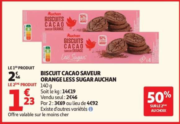 Biscuit Cacao Saveur Orange Less Sugar Auchan