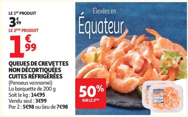Queues De Crevettes Non Décortiquées Cuites Réfrigérées