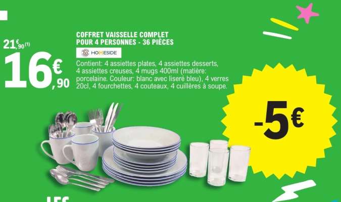 Coffret Vaisselle Complet pour 4 Personnes - 36 Pièces