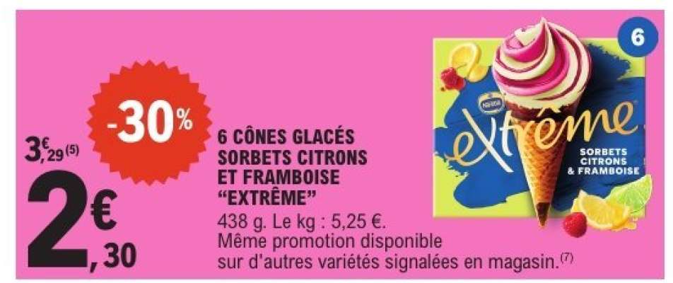 6 CÔNES GLACÉS SORBETS CITRONS ET FRAMBOISE “EXTRÊME”