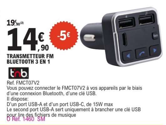 TRANSMETTEUR FM BLUETOOTH 3 EN 1
