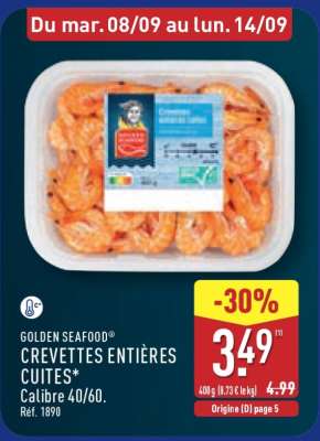 GOLDEN SEAFOOD CREVETTES ENTIÈRES CUITES