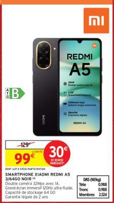 SMARTPHONE XIAOMI REDMI A5 3/64GO NOIR