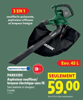 PARKSIDE Aspirateur souffleur/broyeur électrique sans fil