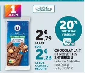 CHOCOLAT LAIT ET NOISETTES ENTIÈRES U