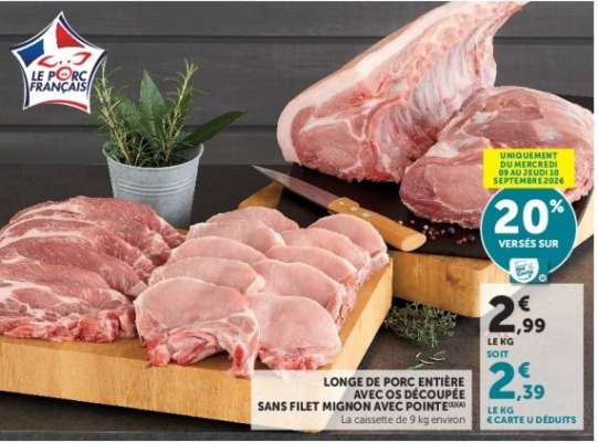 Longe de porc entière avec os découpée sans filet mignon avec pointe