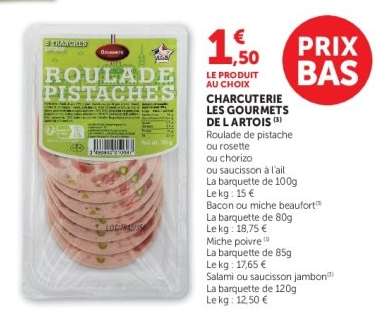 Roulade de pistache ou rosette ou chorizo ou saucisson à l'ail