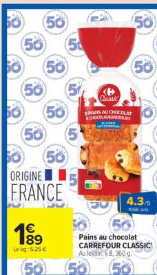 PAINS AU CHOCOLAT CARREFOUR CLASSIC'
