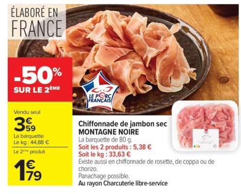 Chiffonnade de jambon sec MONTAGNE NOIRE